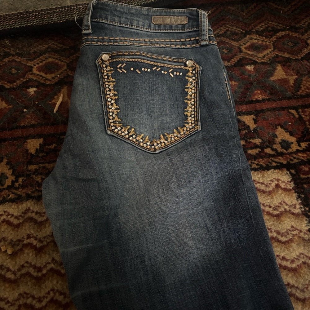 Wrangler Dark Blue Boot Cut Jeans with Gold Accents